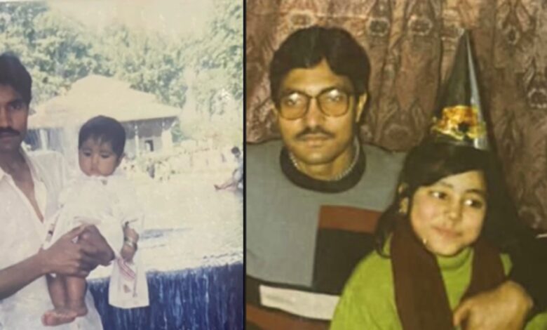 The girl seen in the pictures with her father is a well-known TV actress, do you recognize her or not?  - hina khan remembers late father on fathers day and share her childhood pictures